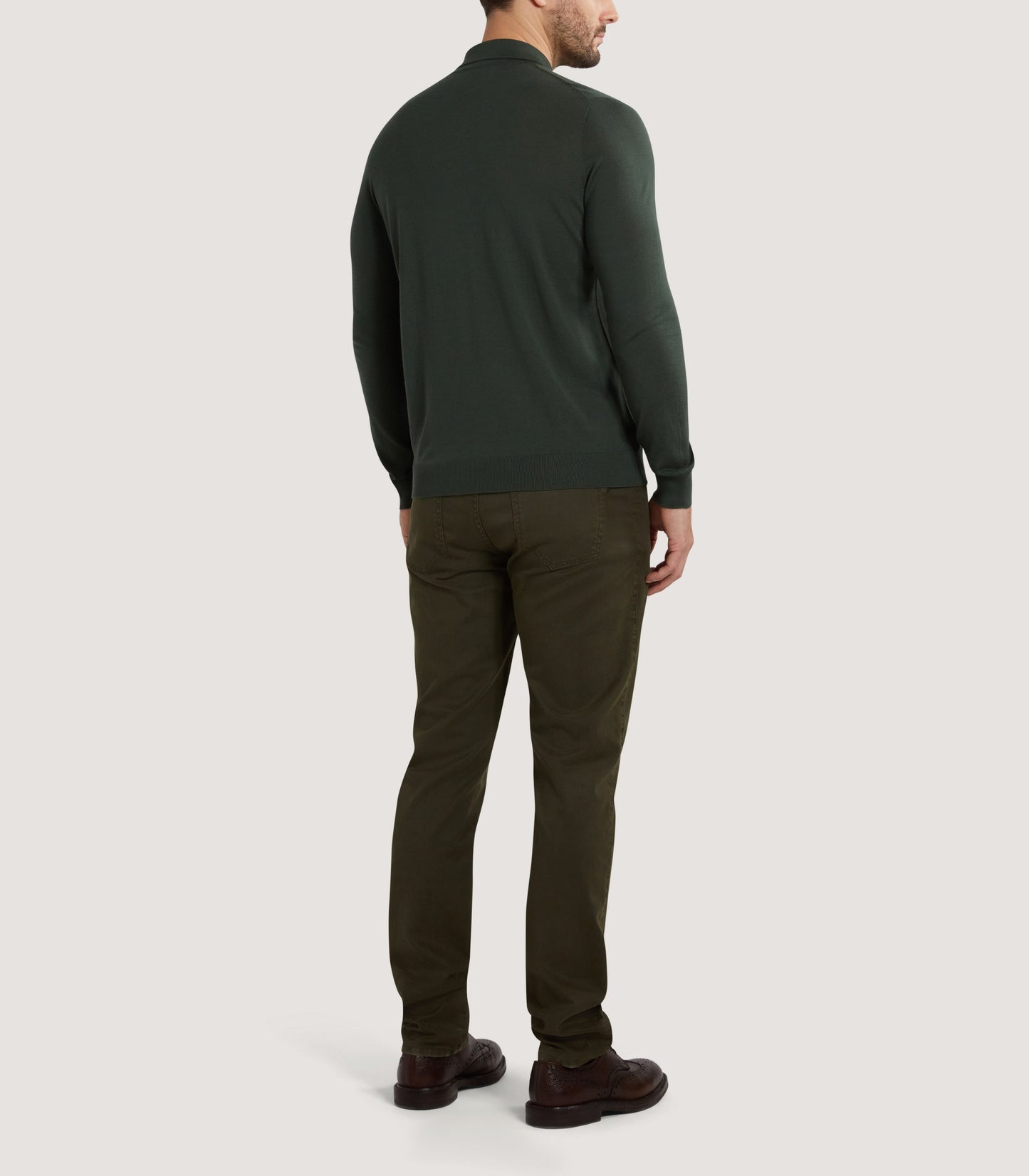 Men's Lightweight Travel Merino Long Sleeve Polo in Loden