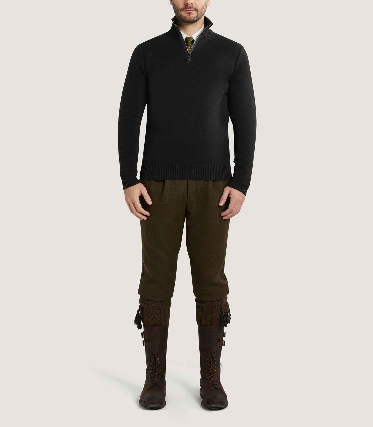 Men's Cashmere Quarter Zip Sweater in Military