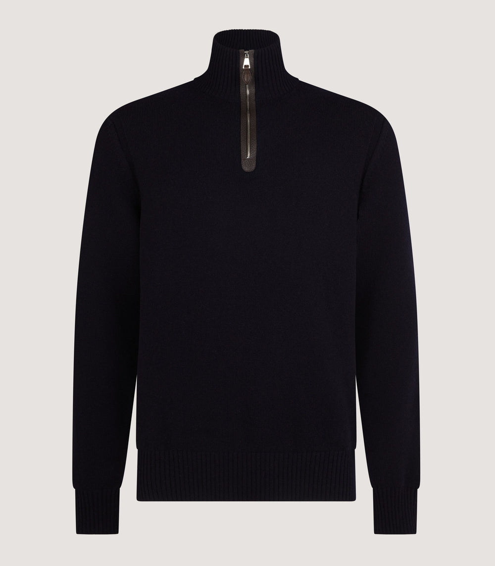Men's Cashmere Quarter Zip Sweater in Midnight
