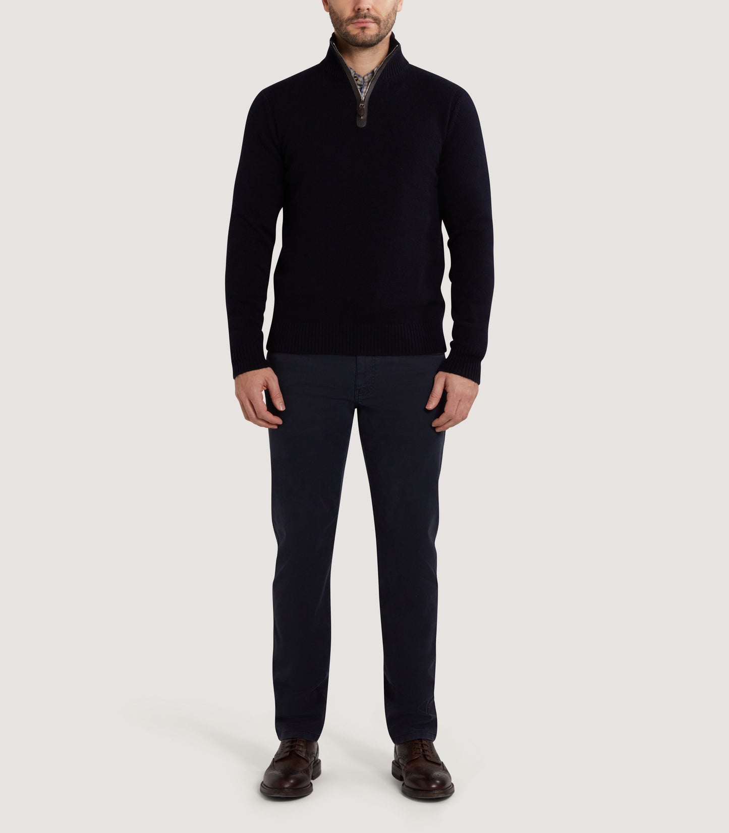 Men's Cashmere Quarter Zip Sweater in Midnight