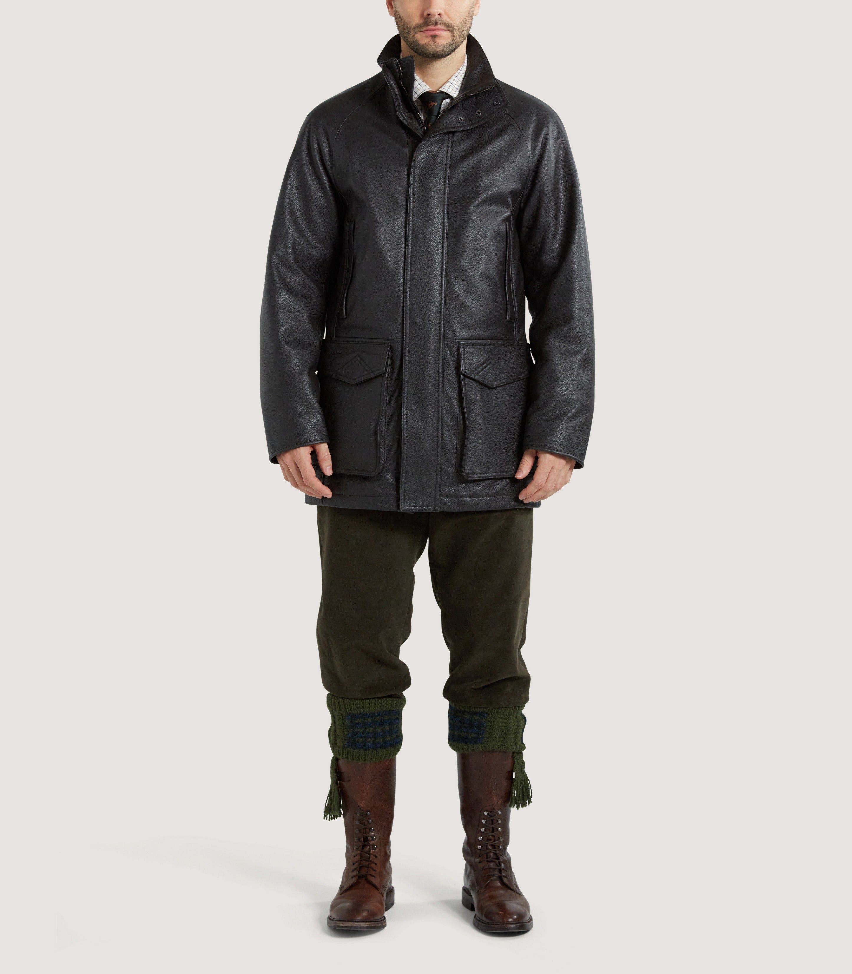 Purdey | Outerwear | Men's Raglan Deerskin Field Coat in Dark Brown