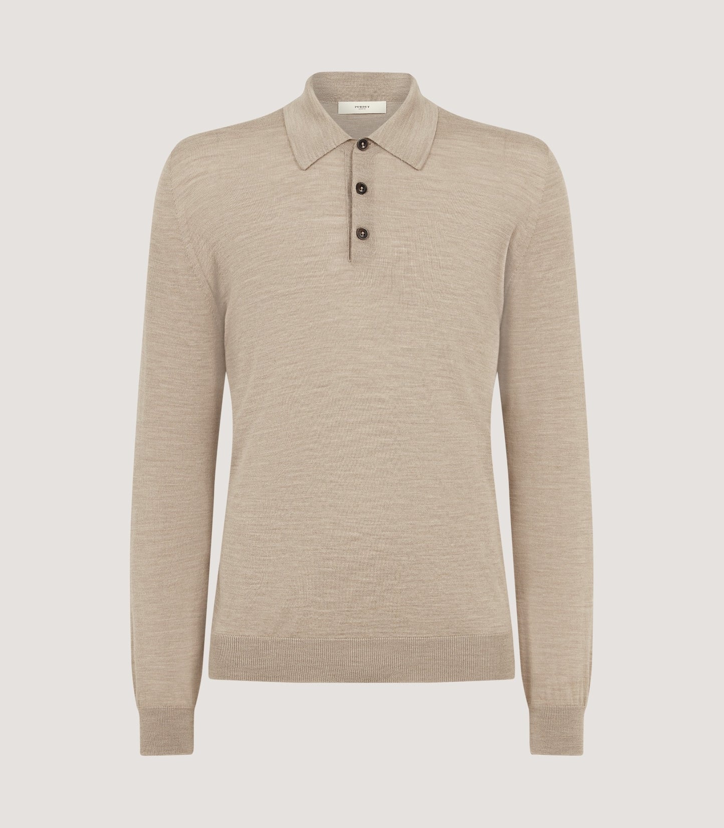 Men's Lightweight Travel Merino Long Sleeve Polo in Taupe