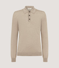 Men's Lightweight Travel Merino Long Sleeve Polo in Taupe