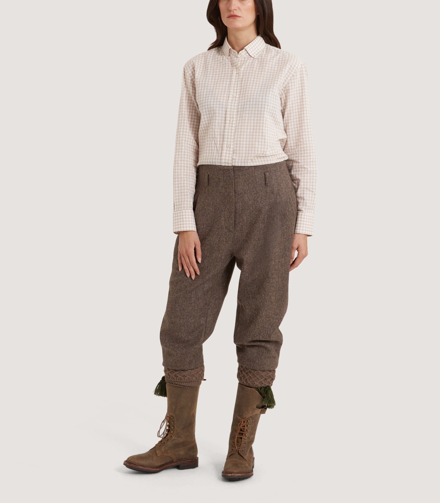 Women's Button Down Collar Gingham Shirt in Stone