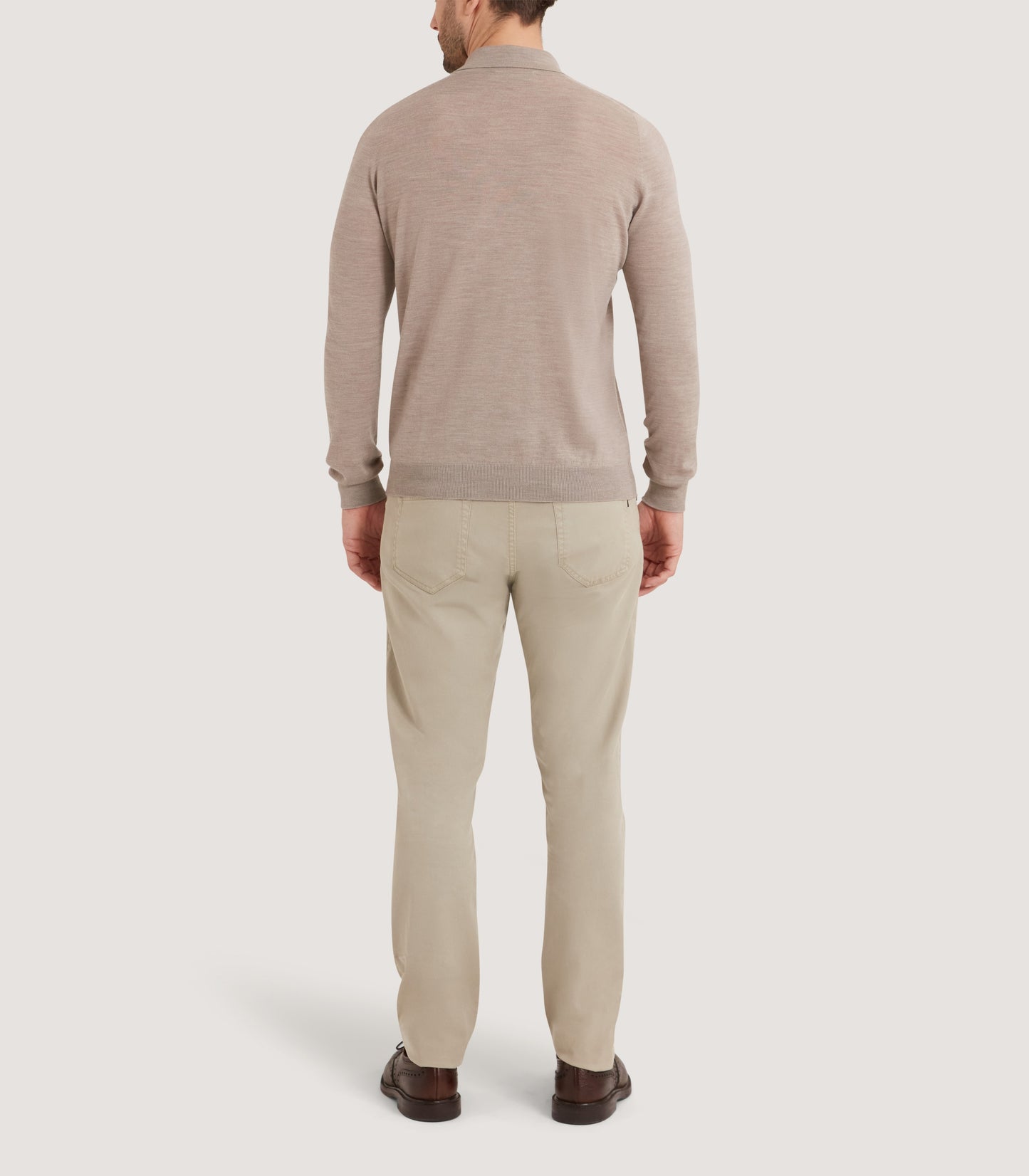 Men's Lightweight Travel Merino Long Sleeve Polo in Taupe