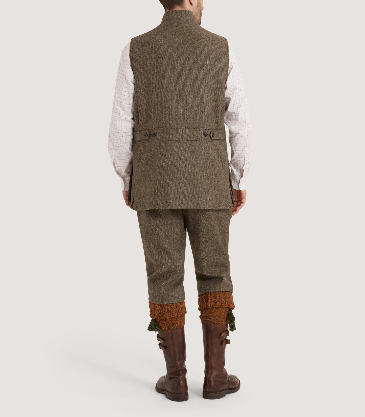 Men's Lightweight Tweed High Collar Vest in Acorn