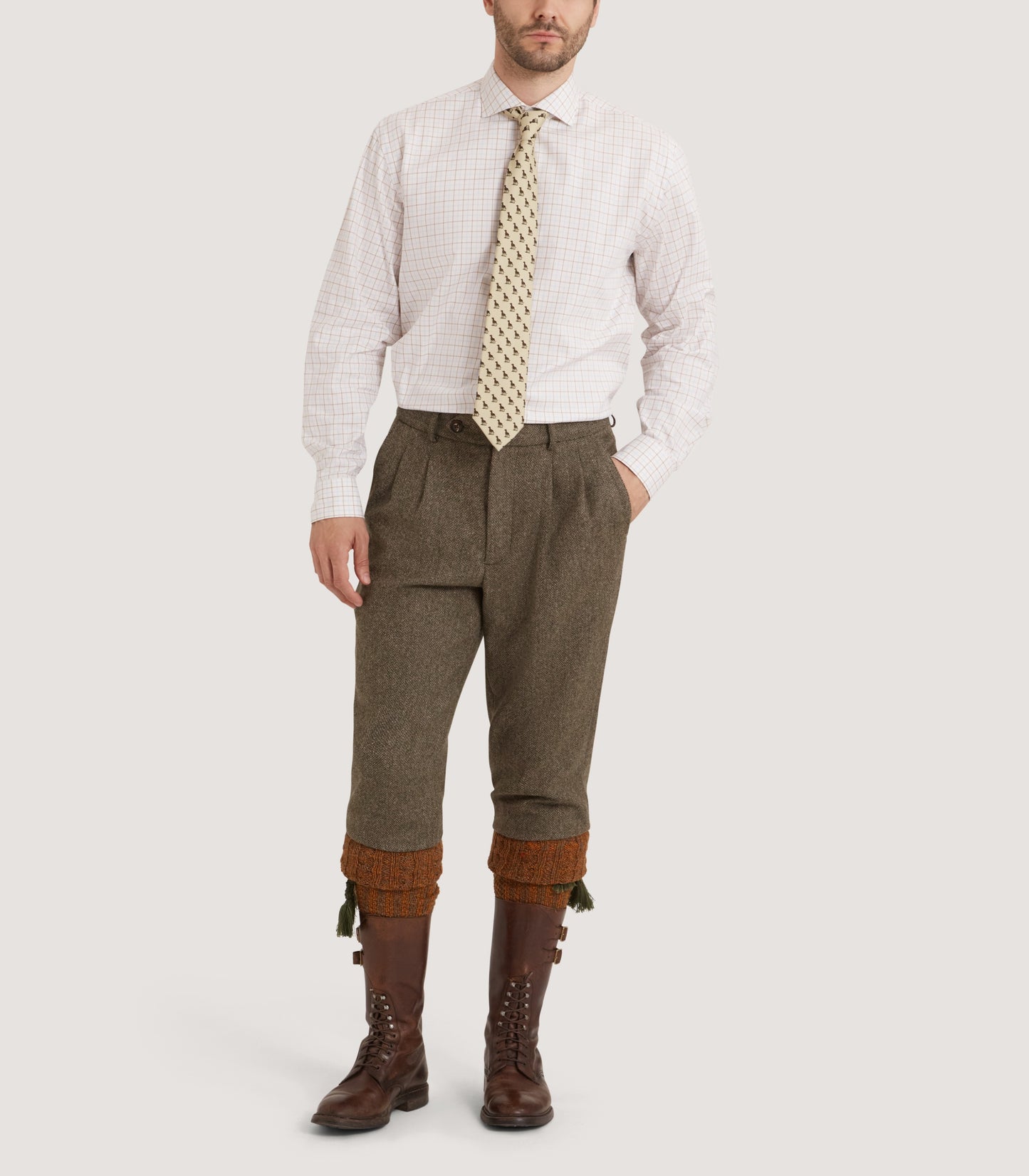 Men's Cut Away Collar Tattersall Shirt in Sky Blue