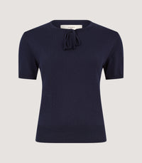 Women's Iver Short Sleeve Sweater with Bow in Midnight