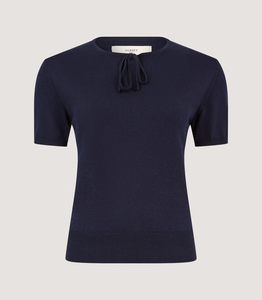 Women's Iver Short Sleeve Sweater with Bow in Midnight