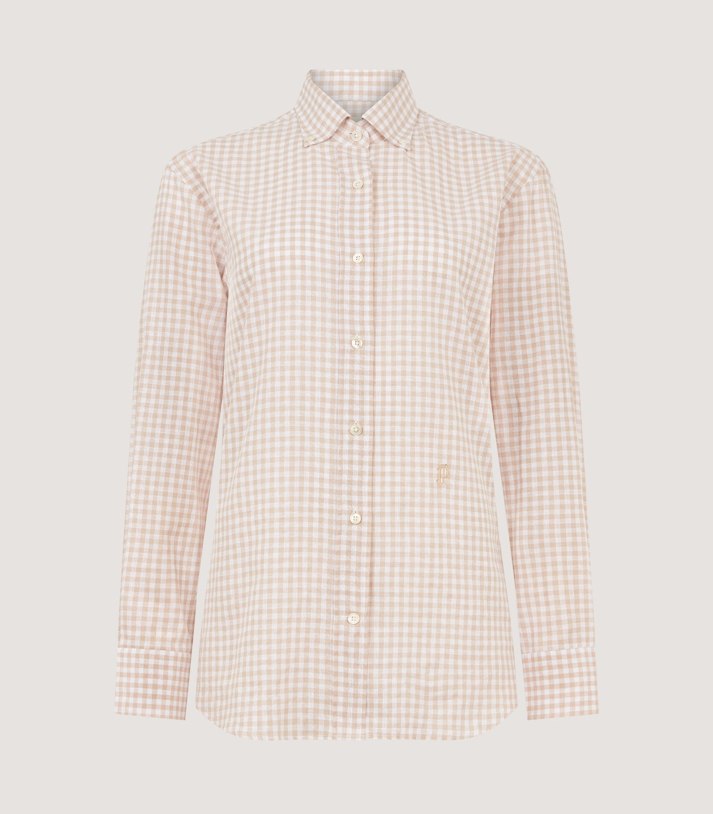 Women's Button Down Collar Gingham Shirt in Stone