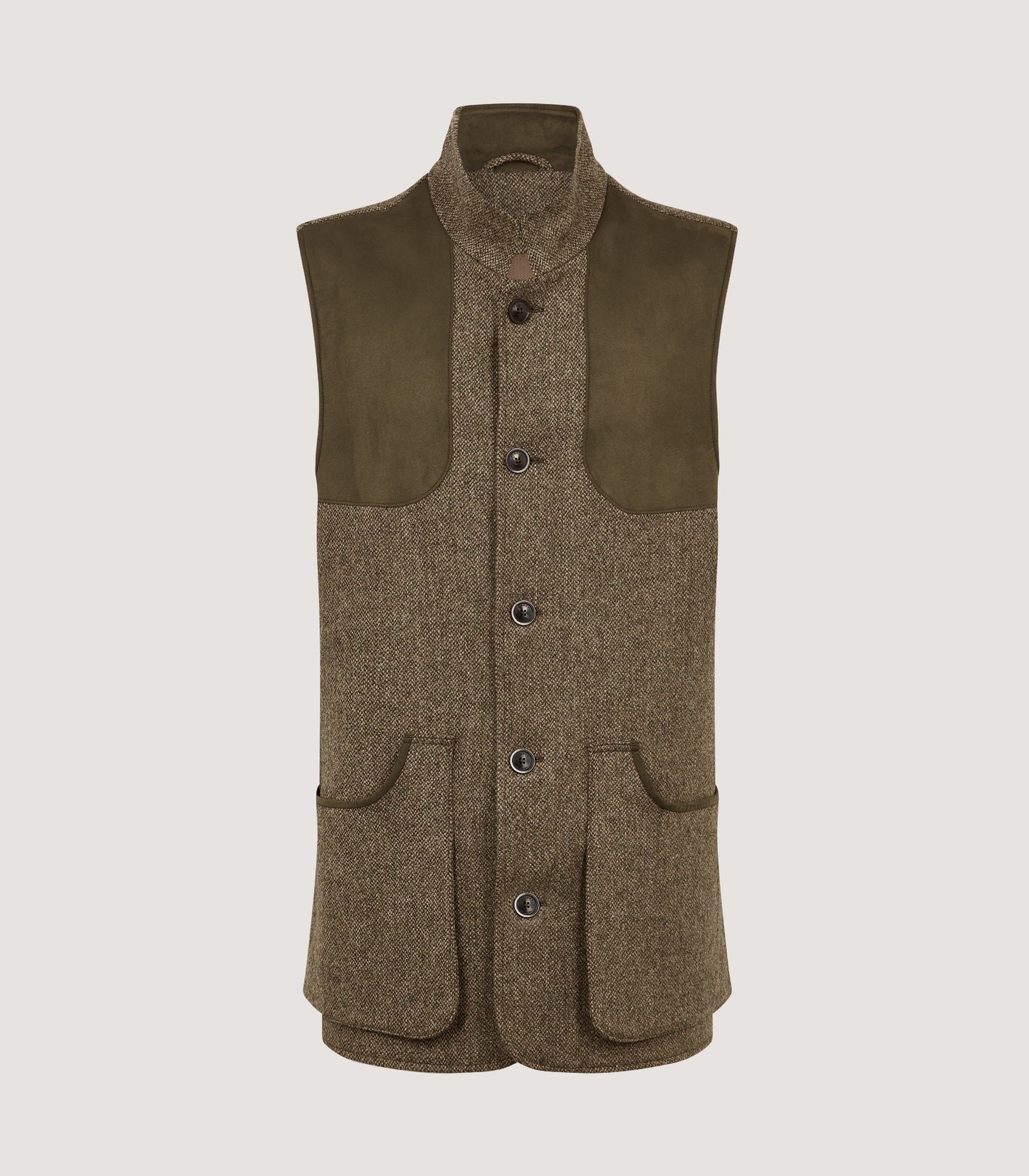 Men's Lightweight Tweed High Collar Vest in Acorn