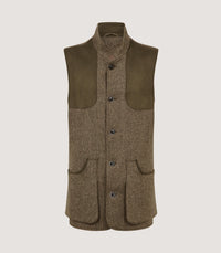 Men's Lightweight Tweed High Collar Vest in Acorn