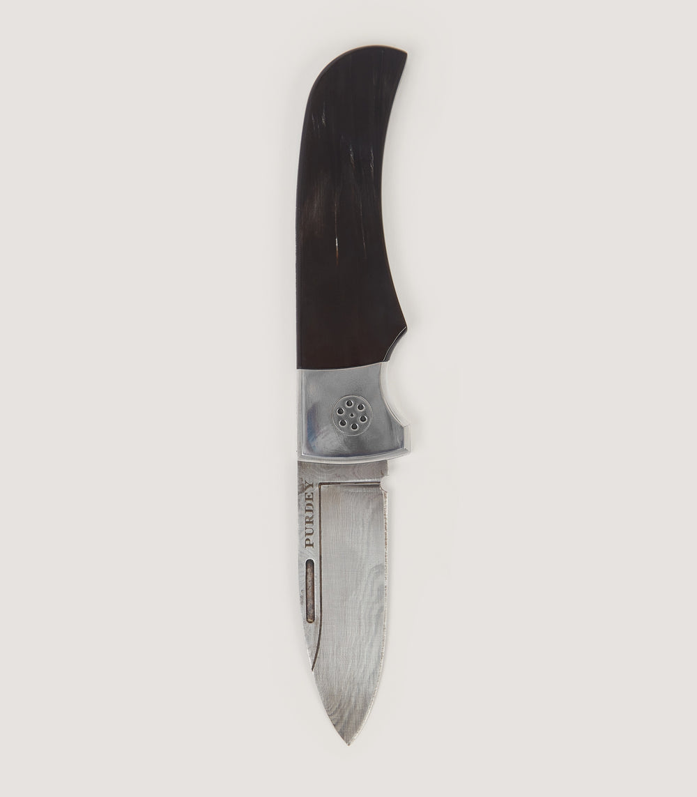 Damascus Folding Knife In Buffalo Horn