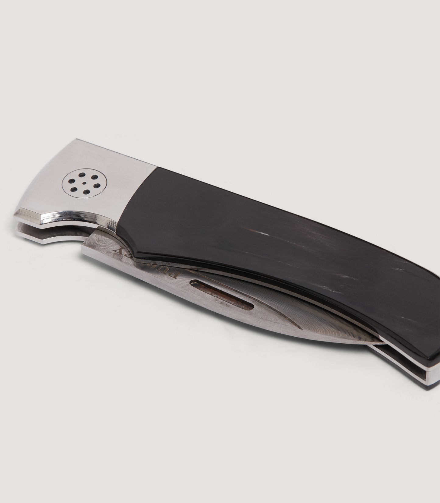 Damascus Folding Knife In Buffalo Horn