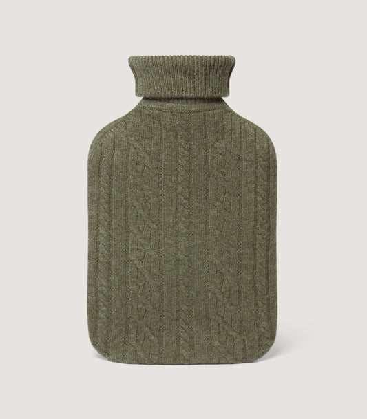 Cable Knit Hot Water Bottle in Moss