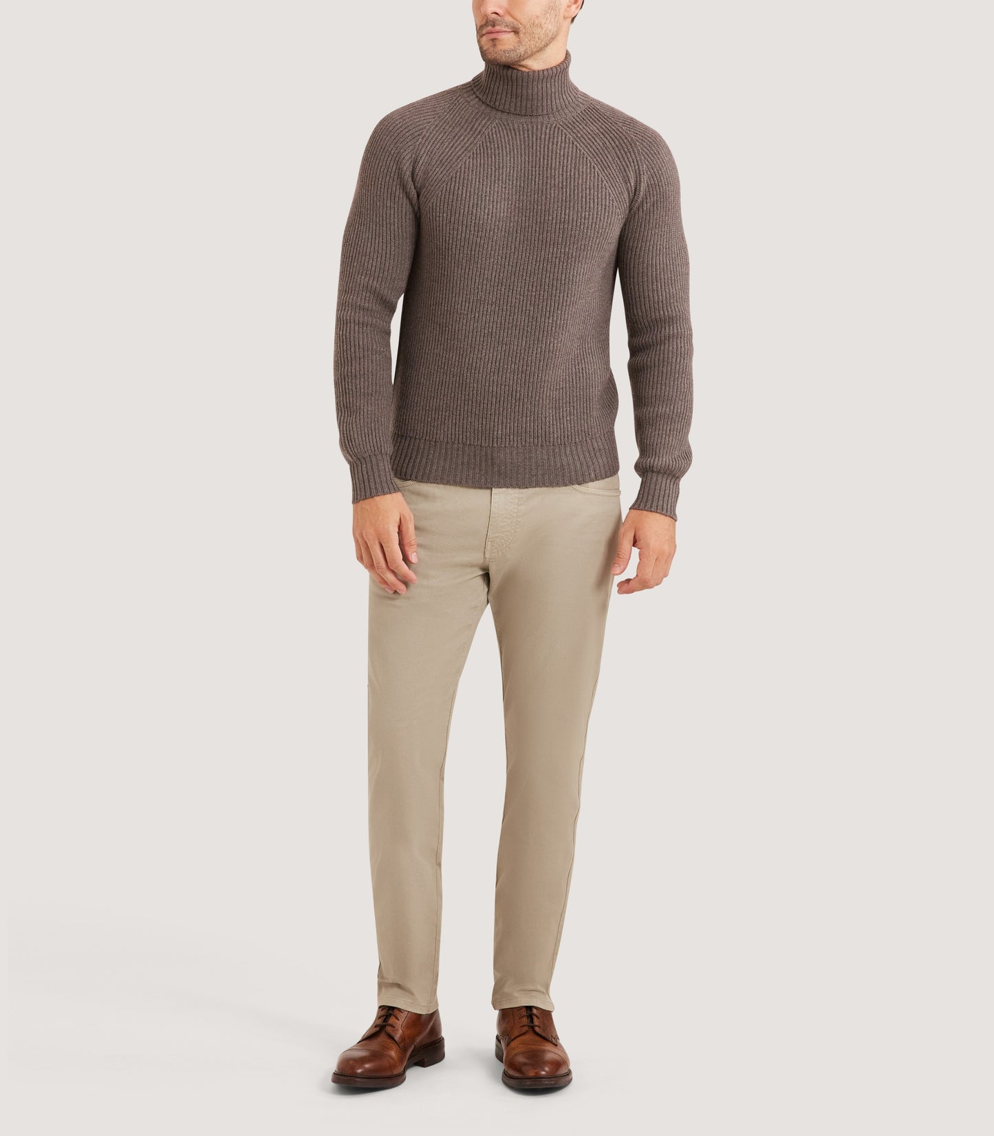 Men's St Ives Fisherman Rib Jumper in Taupe