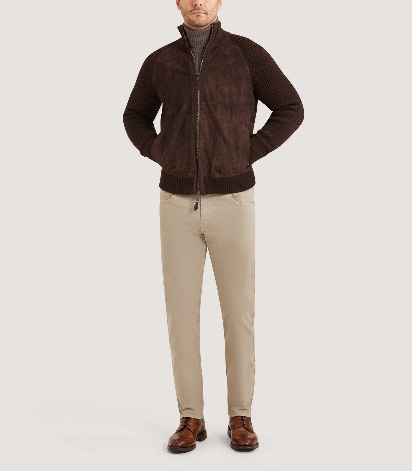 Men's York Suede Zip Front Knitted Cardigan in Chocolate