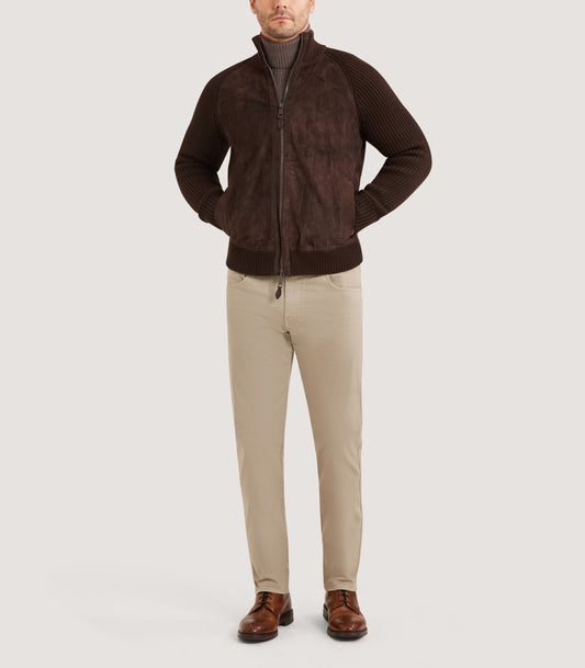 Men's York Suede Zip Front Knitted Cardigan in Chocolate