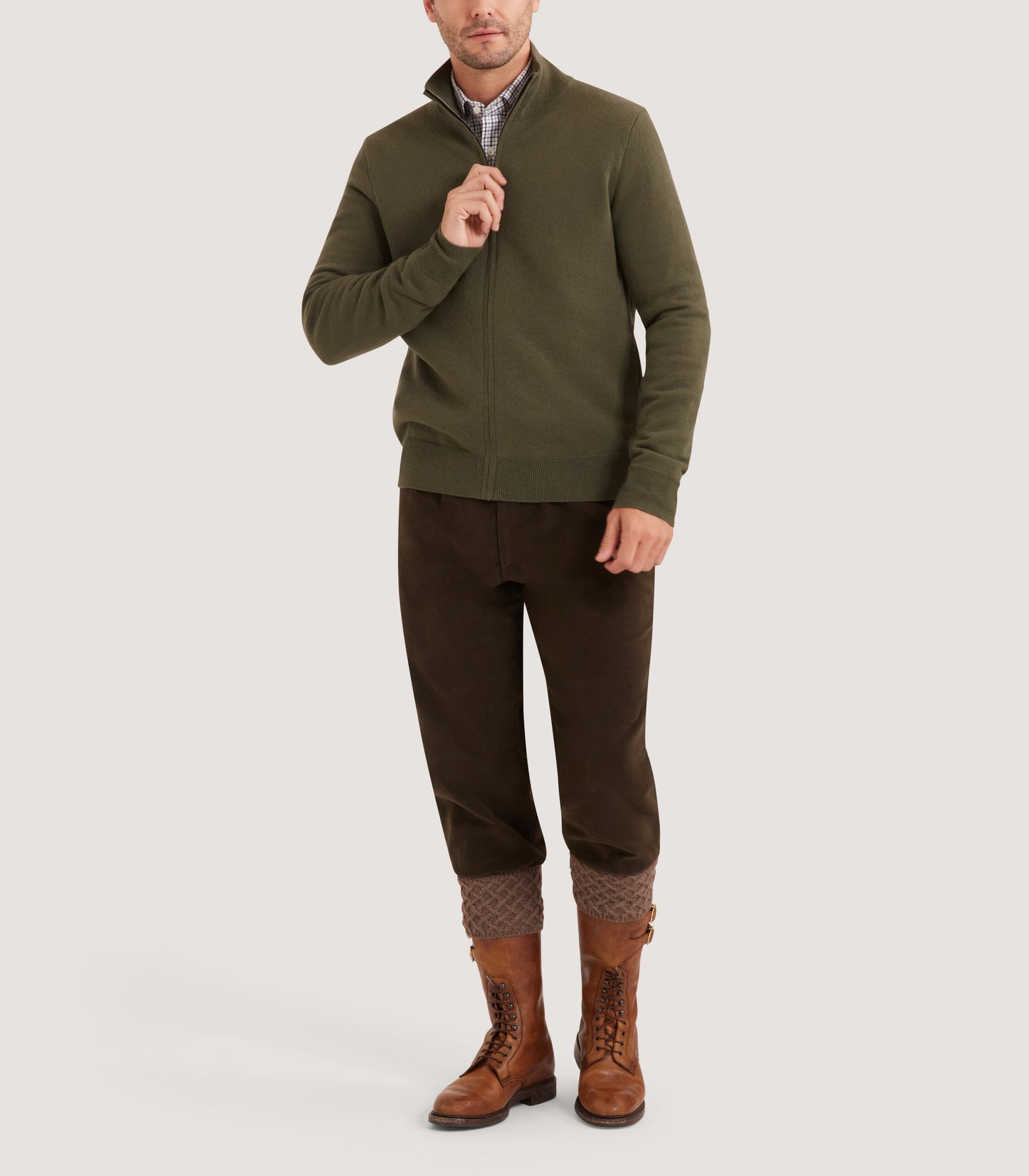 Men's Halkin Technical Zip Front Cardigan in Loden