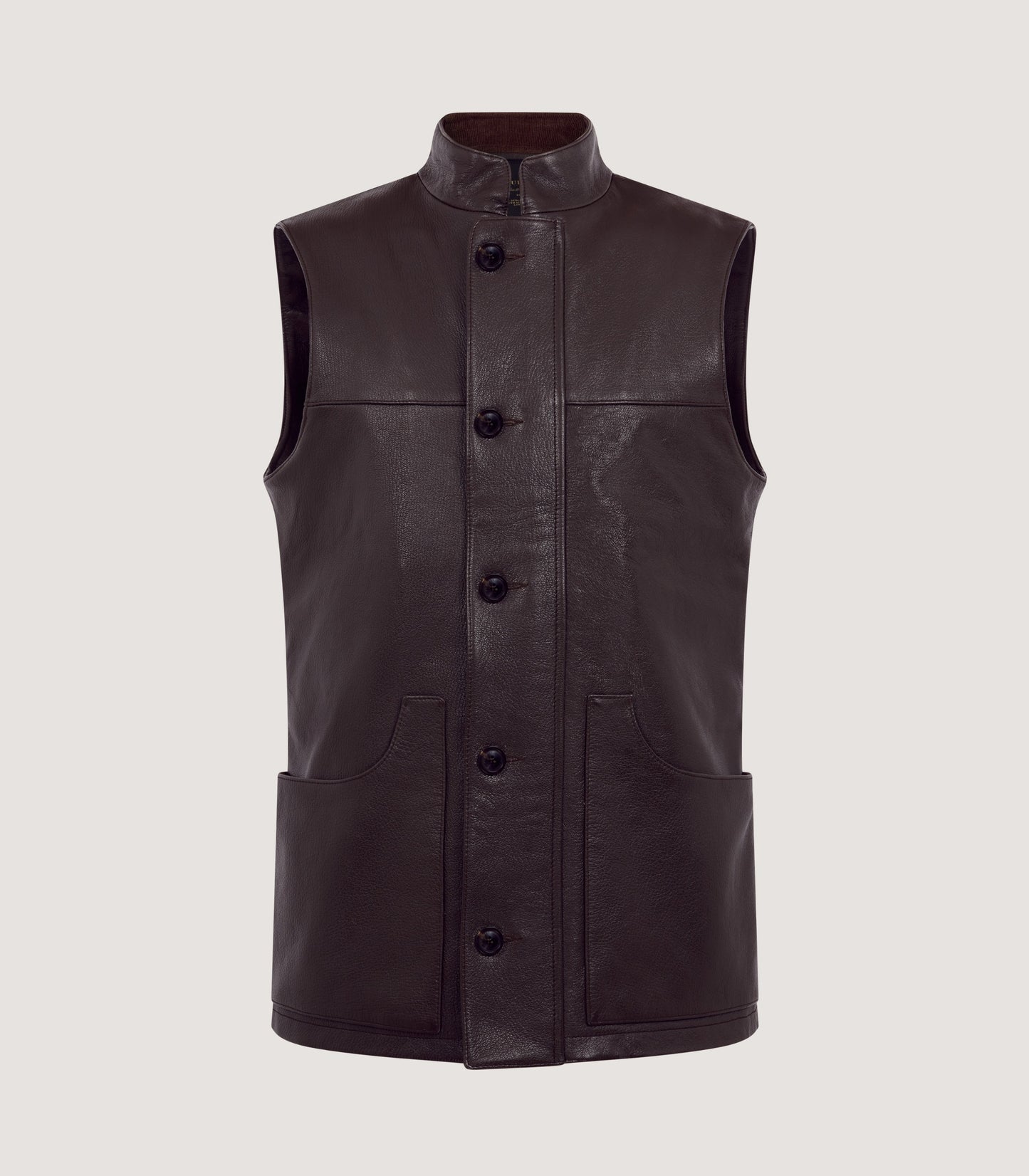 Men's High Collar Leather Sporting Vest In Brown