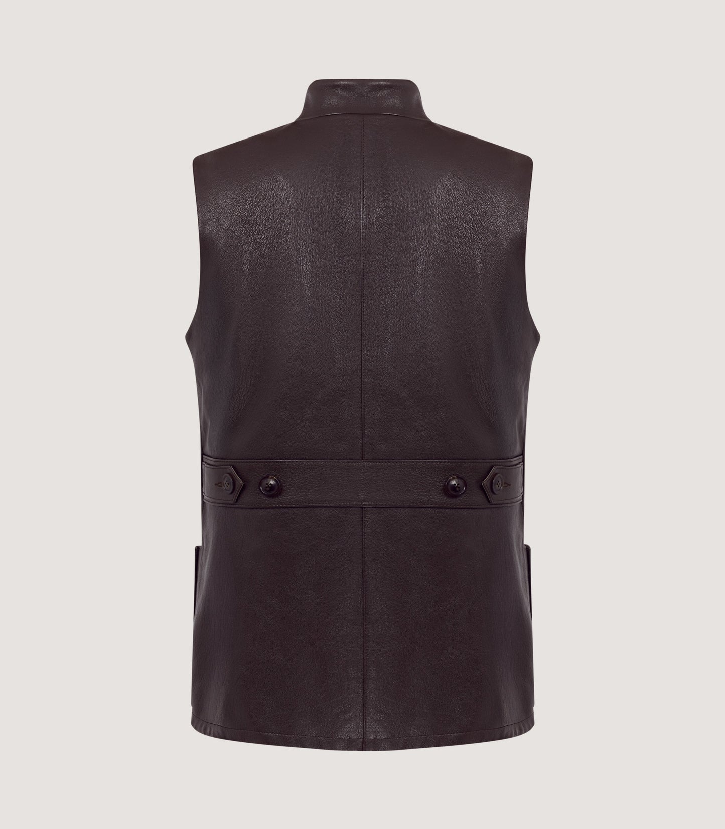 Men's High Collar Leather Sporting Vest In Brown