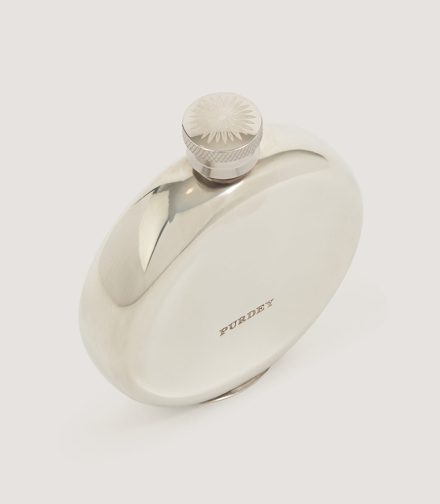 Rose and Scroll Engraved Round Pewter Flask