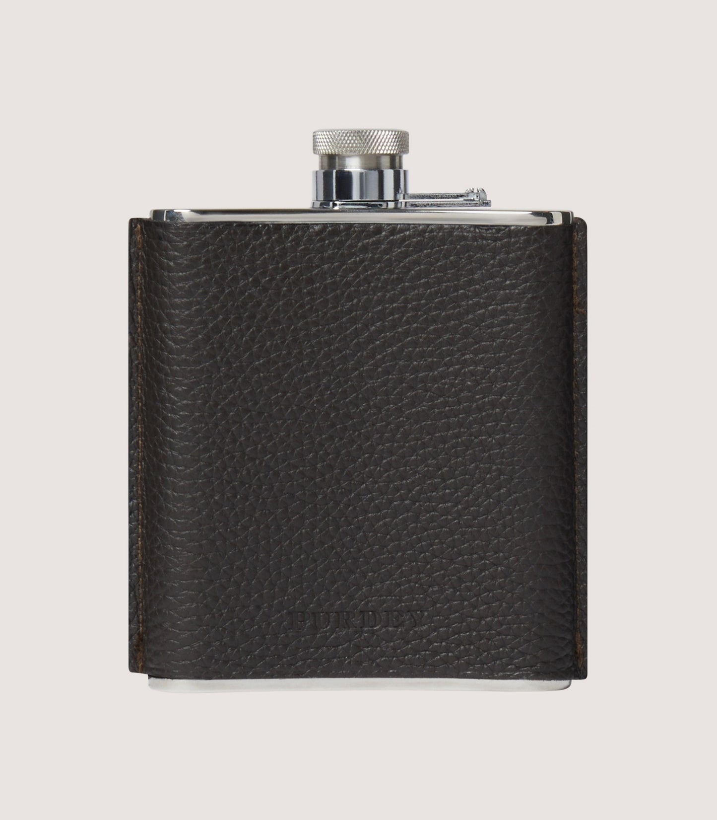 Grain Leather Hip Flask In Dark Brown