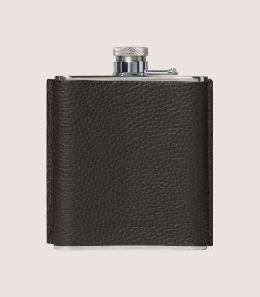 Grain Leather Hip Flask In Dark Brown