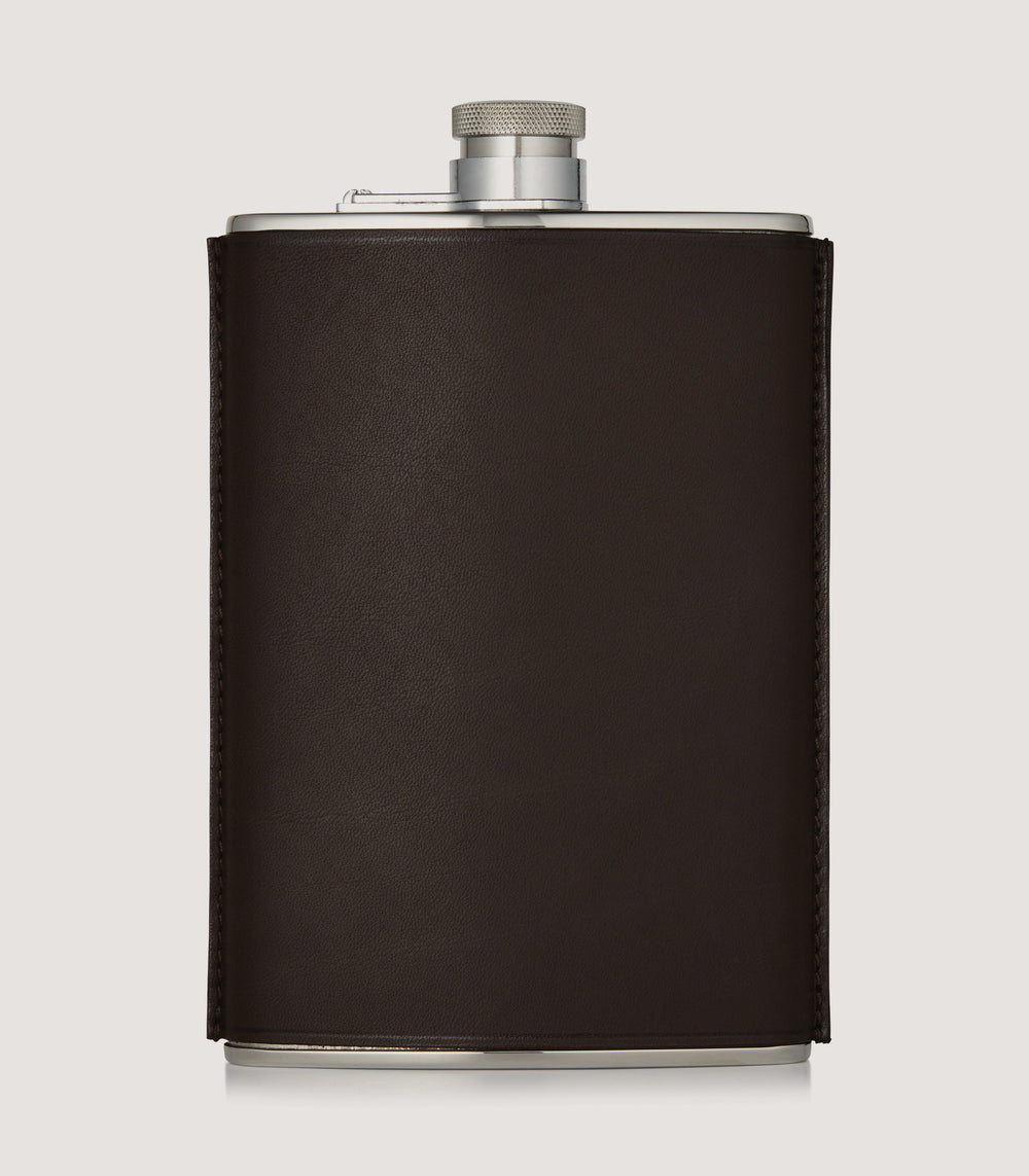 8oz Leather Flask In Dark Brown