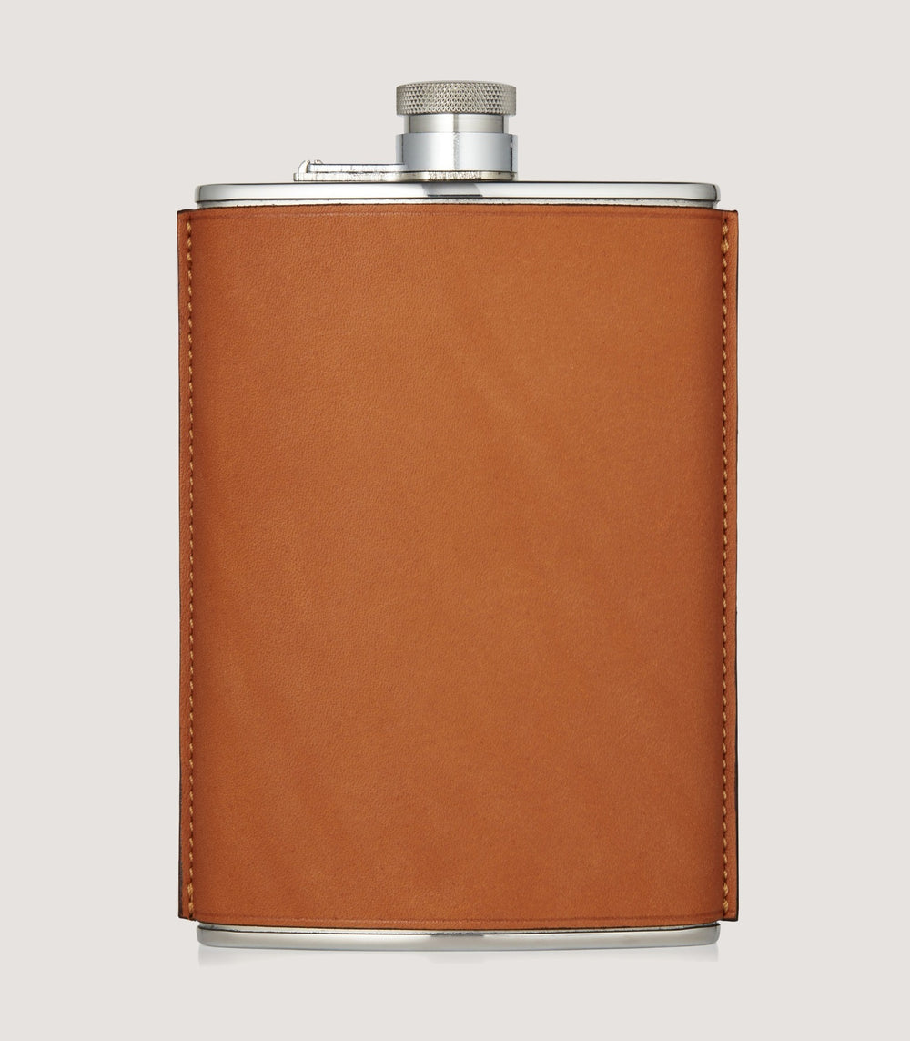 8oz Leather Flask In Tan