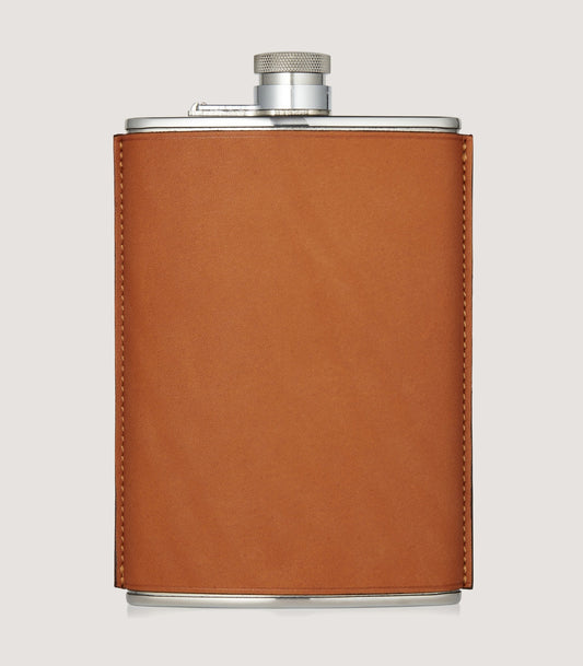 8oz Leather Flask In Tan