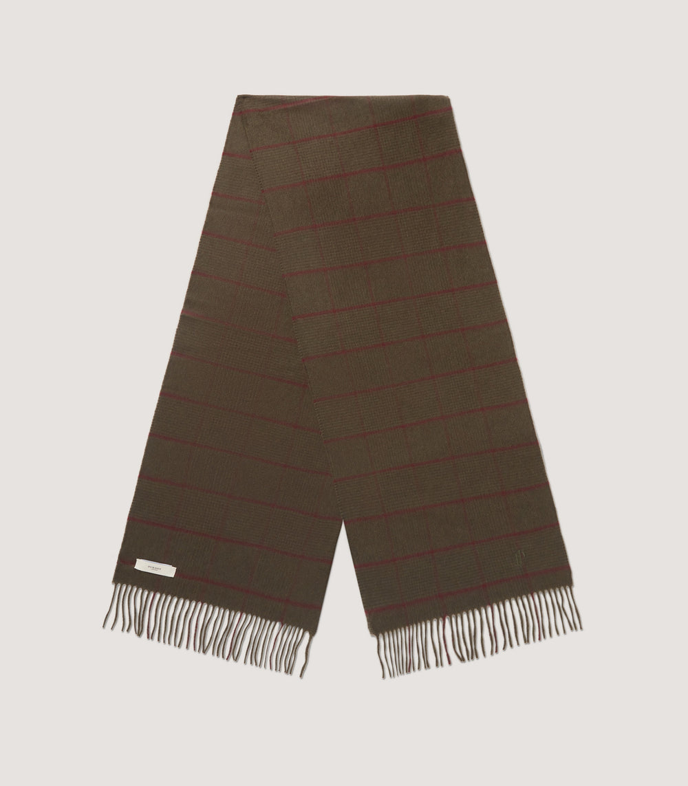 Cashmere Windowpane Check Scarf in Loden