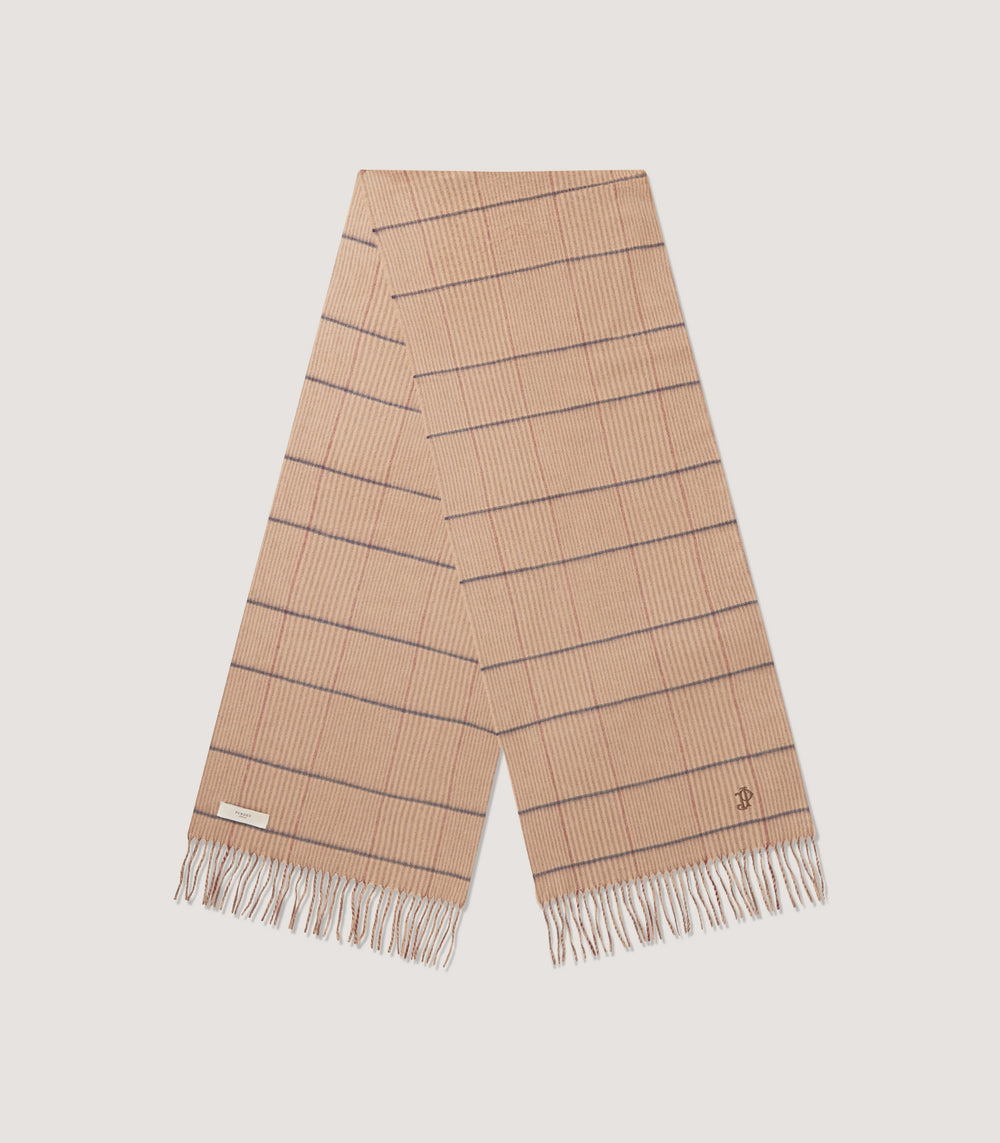 Cashmere Windowpane Check Scarf in Camel