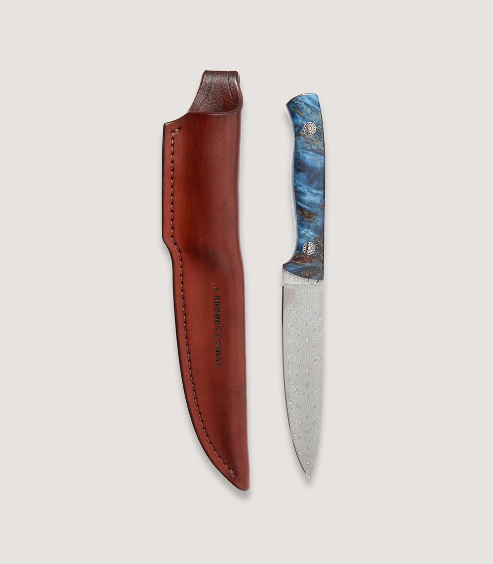 The Damascus Red - Blue Poplar Knife