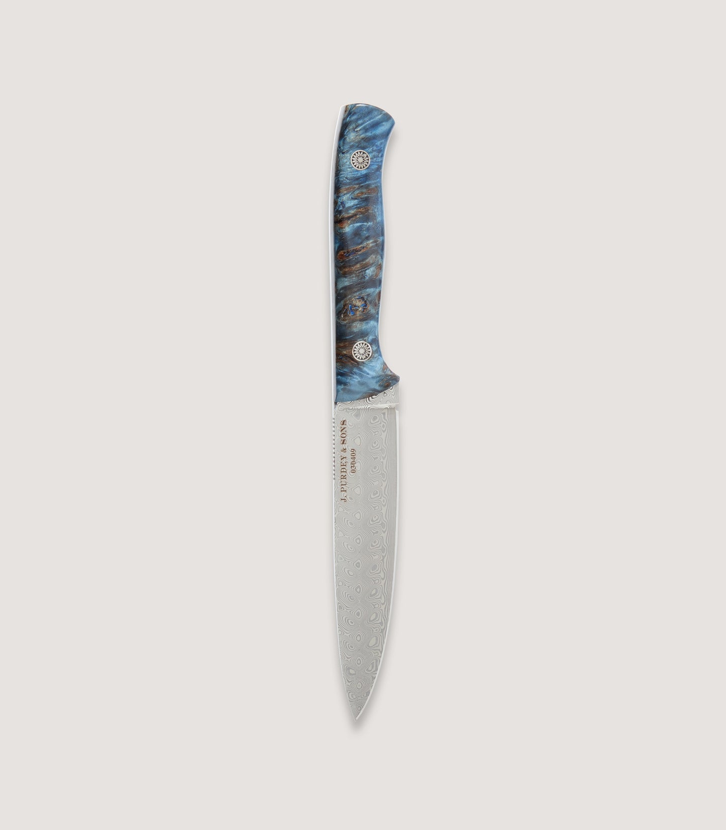 The Damascus Red - Blue Poplar Knife