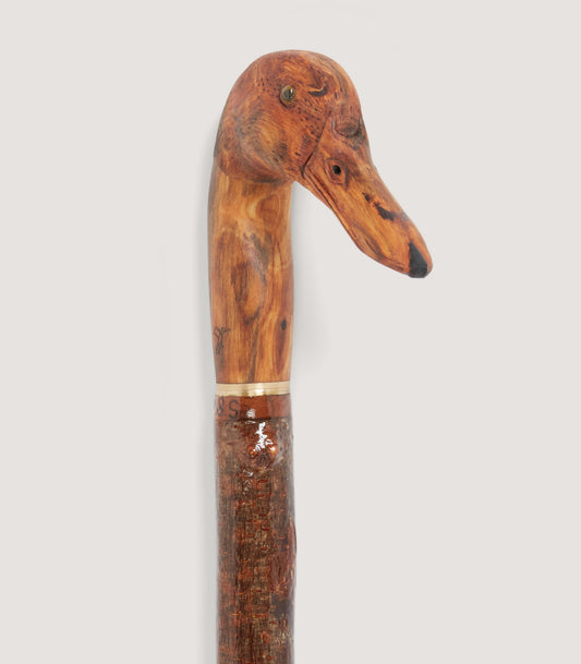 Hand Carved Mallard Head Travel Stick With Travel Case