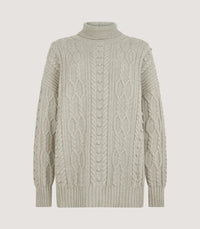 Women's Bruton Cable Knit Roll Neck Sweater in Oat