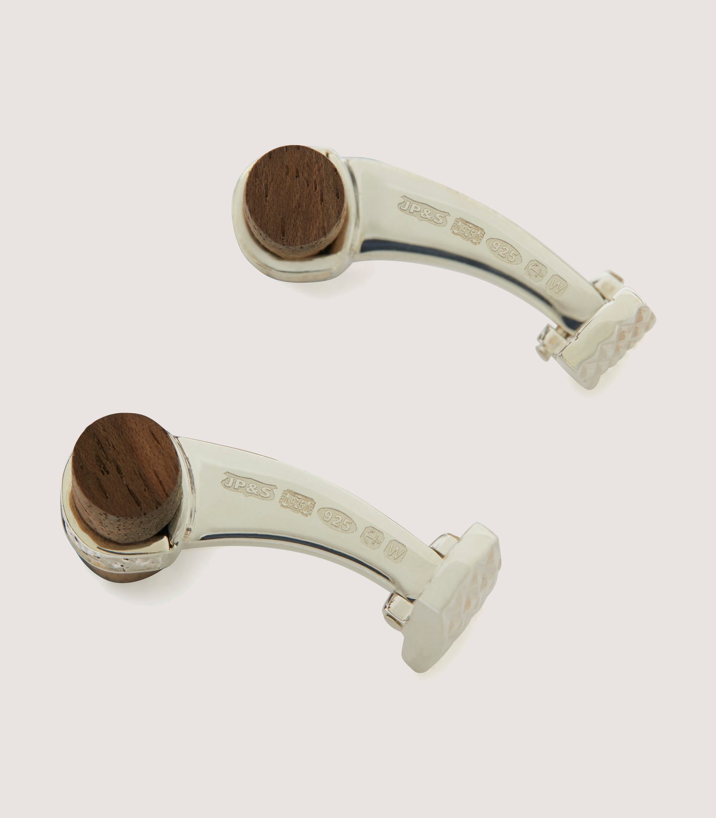 Silver Scroll Walnut Bar Cufflinks In Silver