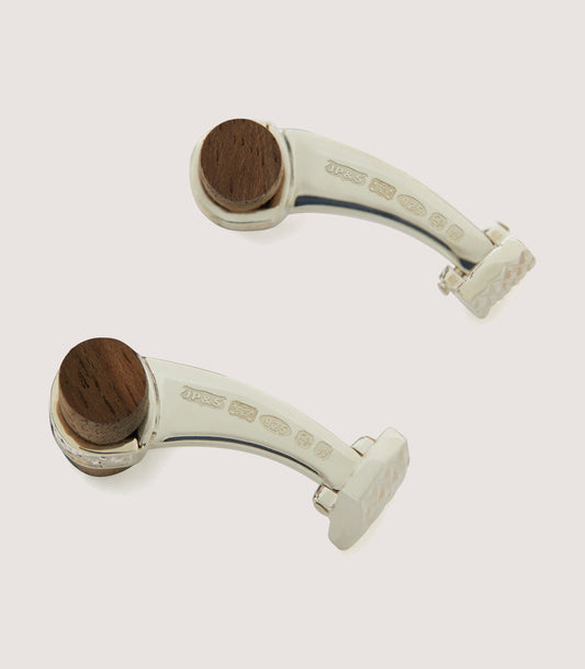 Silver Scroll Walnut Bar Cufflinks In Silver