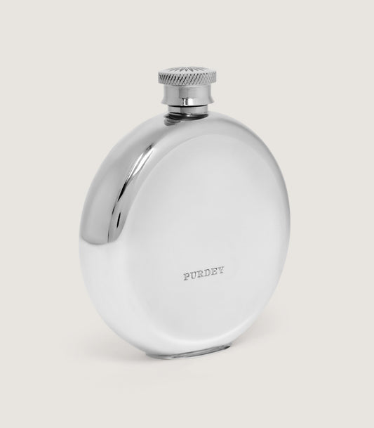 Round Concave Back Pewter Flask In Pewter