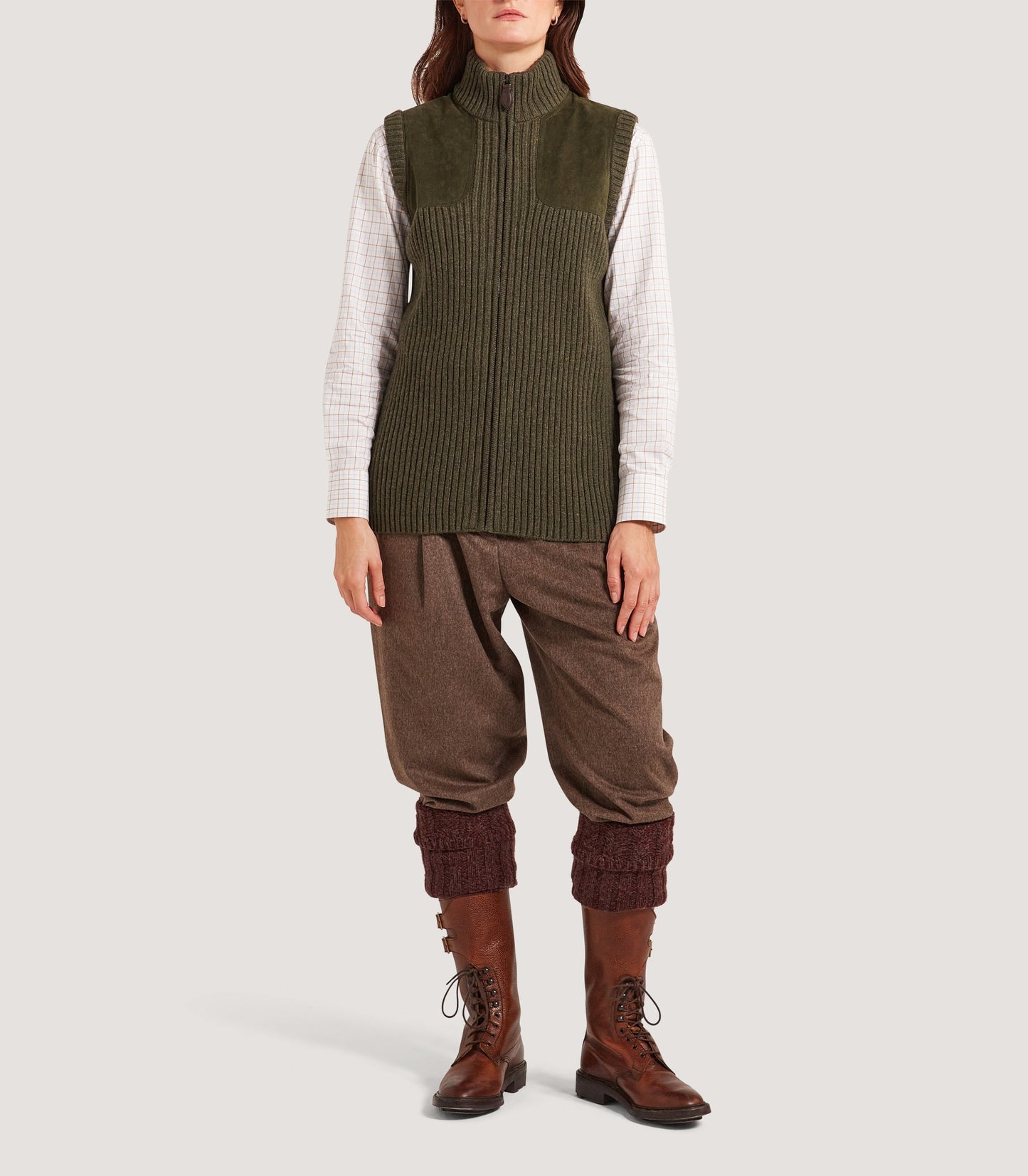 Full Zip Commando Gilet in Loden