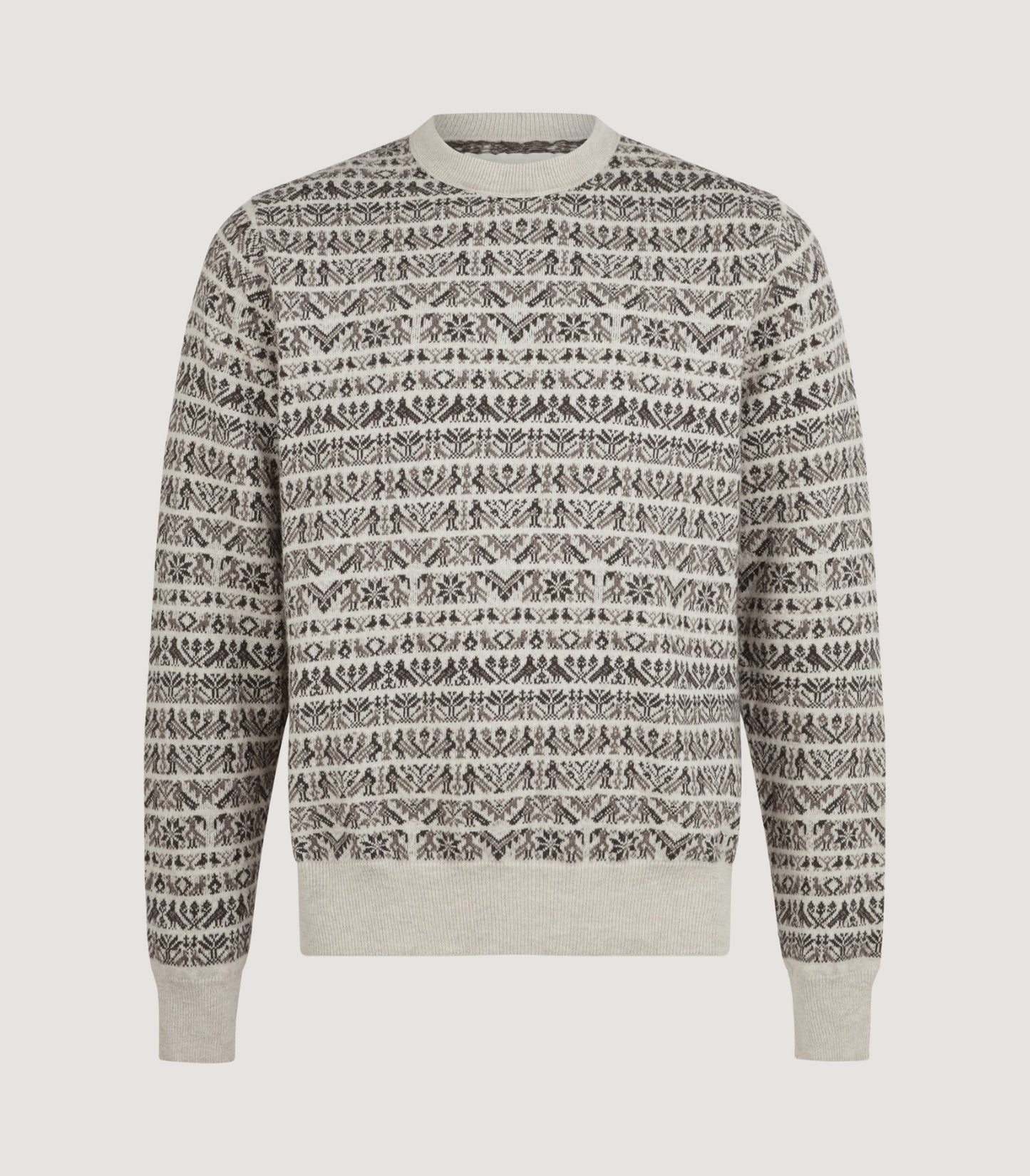 Men's Vigo Wool Fairisle Bird Sweater in Pebble