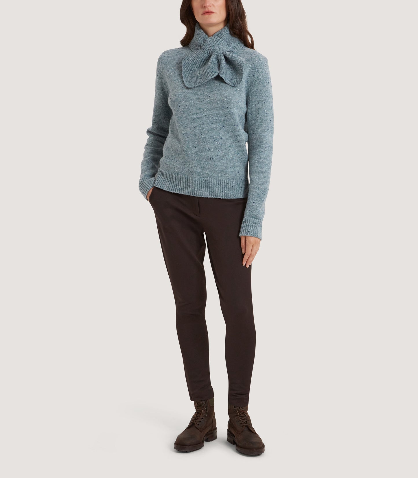 Women's Dorton Donegal Cashmere Sweater with Scarf in Duck Egg Blue