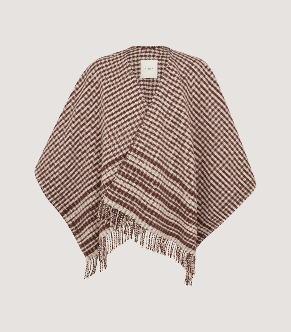 Women's Shepherds Check Poncho in Chocolate