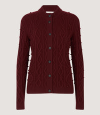 Women's Cashmere Aran Cardigan in Audley Red