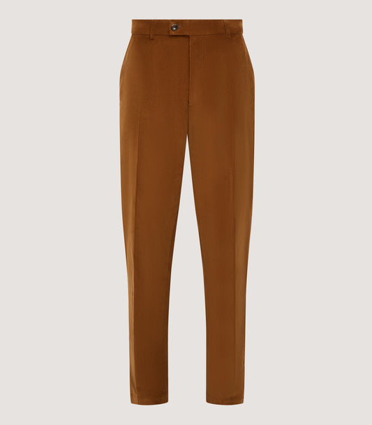 Men's Flat Front Corduroy Trousers in Walnut