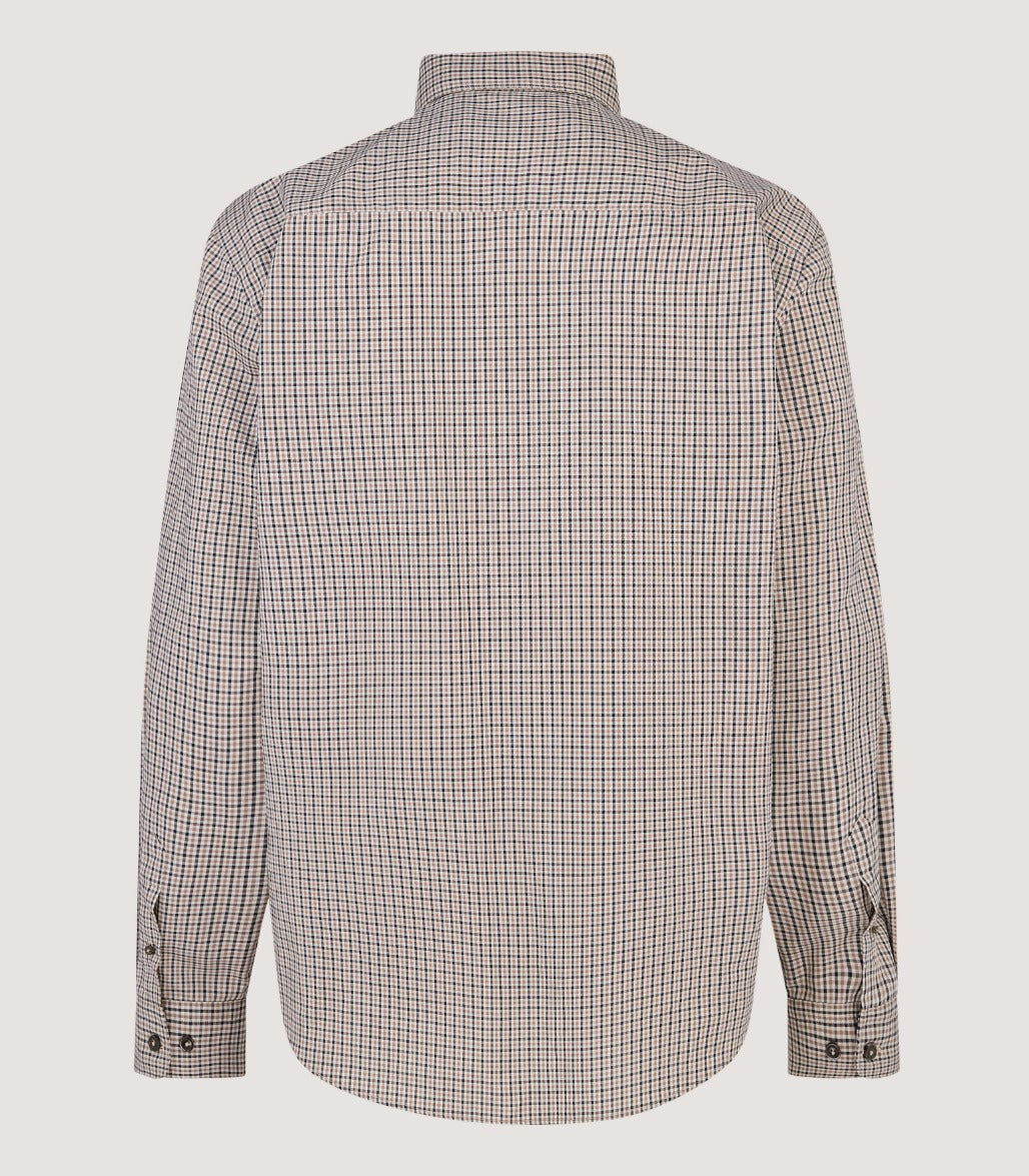 Men's Cotton Check Shirt in Taupe