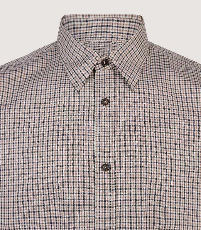 Men's Cotton Check Shirt in Taupe