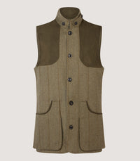 Men's Tweed High Collar Shooting Vest in Cairn Tweed