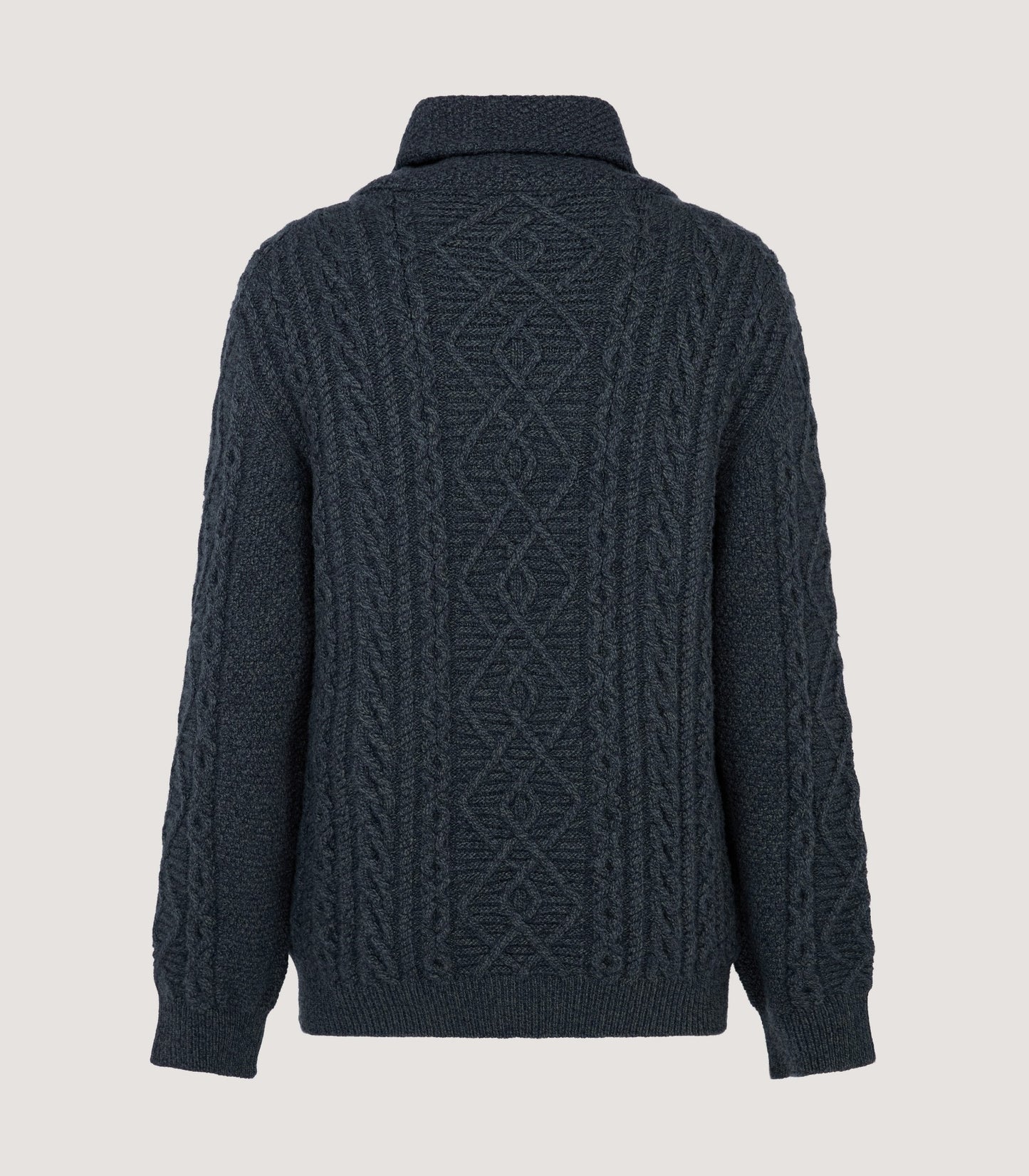 Men's Arran Shawl Collar Cable Sweater in Dark Ocean